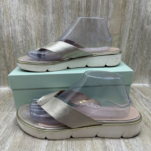 Patricia Green Flip Flop Slides‎ Women EU 41 US 11 Sandals Shoes Metallic Gold - Picture 1 of 11
